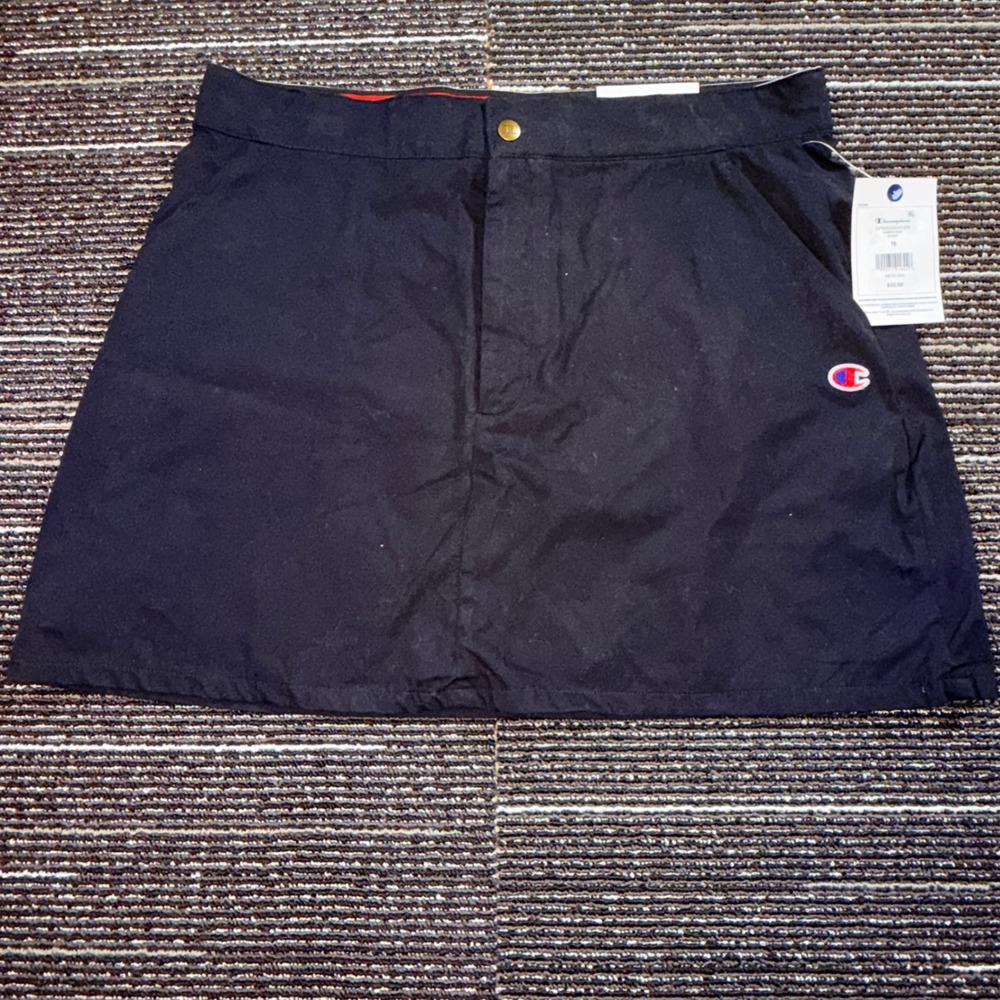 Champion Campus Skirt Women 16 NEW Black Cotton Mesh Lined Mini Athletic